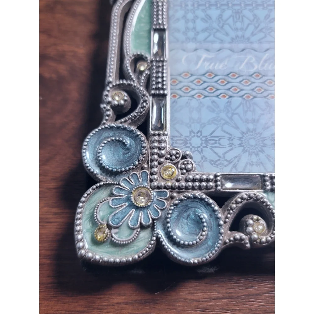 Sheffield Home Decorative Frame - Silver Green Blue with Crystal Accents